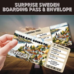 Surprise Trip Ticket to Sweden | Editable Boarding Pass Gift | Custom Flight Ticket | Vacation Reveal Gift | Birthday Travel Voucher