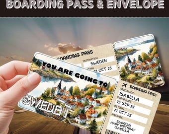 Surprise Trip to Sweden Ticket | Editable Boarding Pass (Digital Download)