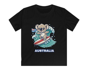 SURFING KOALA Down Under, baby koala design, surfing top, kids t-shirt, kids Koala lover, Aussie souvenir, Australian Gift