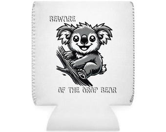 BEWARE DROP BEAR cute Koala Can Cooler Sleeve, Stubby Holder, Aussie Souvenir, Australian Gift idea, Koala Lover, Drink cooler,