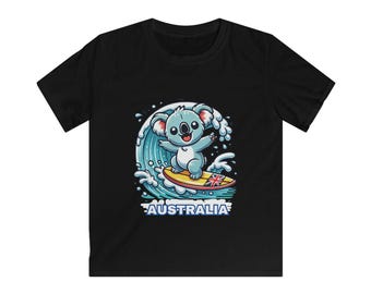 KOALA SURFING Down Under, baby koala design, surfing top, kids t-shirt, kids Koala lover, Aussie souvenir, Australian Gift