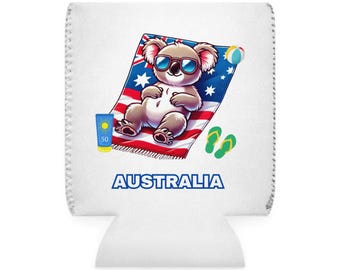 AUSSIE KOALA FUN Can Cooler Sleeve, Stubby Holder, Aussie Souvenir, Australian Gift idea, Koala Lover, Drink cooler, thermal drink holder