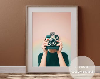 Vintage Camera Print, Retro Photography Wall Art (Digital Download)