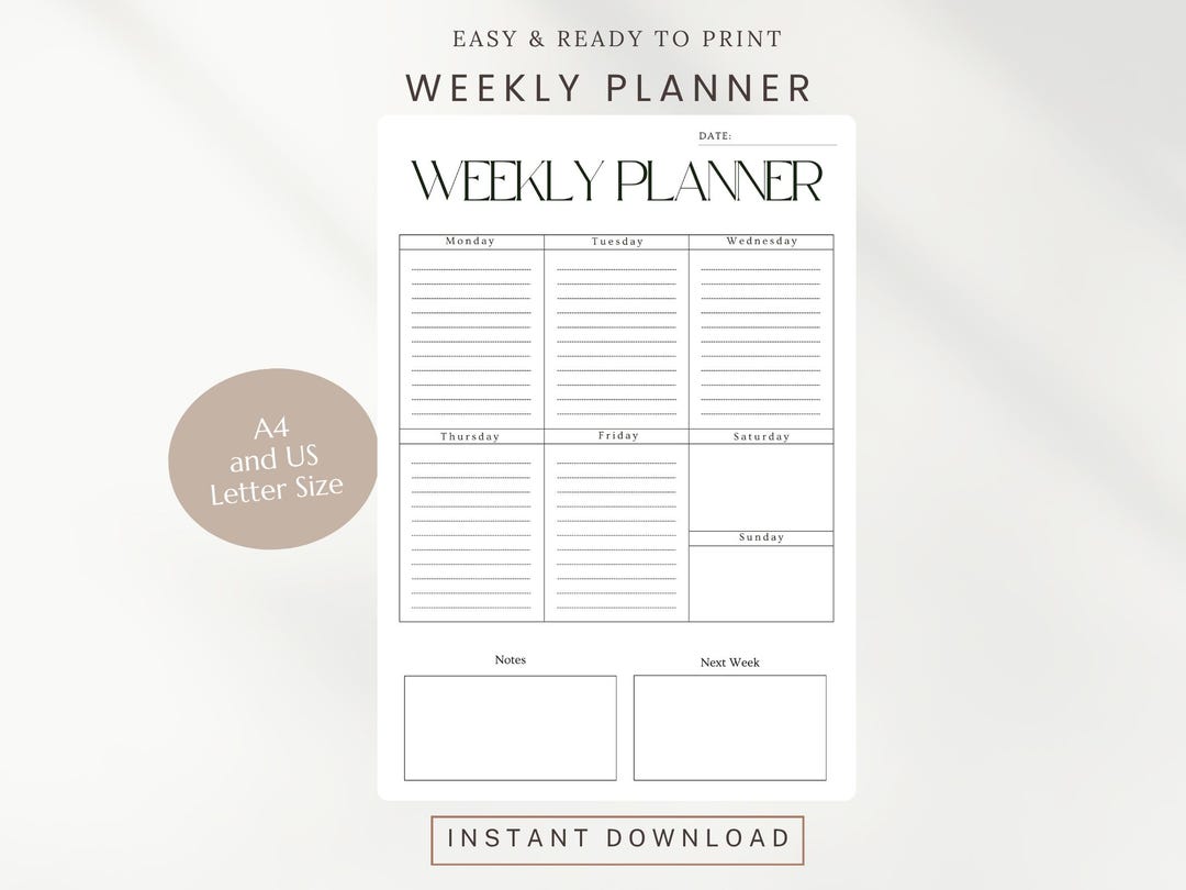 Printable Weekly Planner, Undated Planner Weekly Schedule, Simple ...