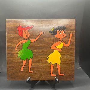 Painting Flintstones Wood Panel Art Wall Decor Hand-painted Wood