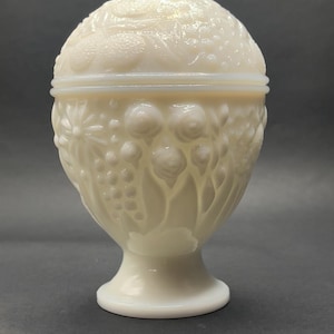 Candy Dish Covered Milk Glass Vintage Avon Pedestal Dish with Lid Floral Design Candy Dish Mid-Century Avon Roses and Flowers Glass