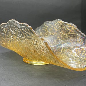Banana Bowl Vintage Iridescent Dish Imperial Glass Banana Dish Fruit Bowl Yellow Carnival Glass Centerpiece Marigold Starburst