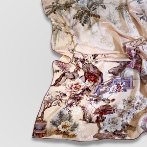 Natural Silk Scarf Jacquard Scarf Garden of Aromas with double-sided print and hand-rolled edges | 100% Silk | Large Size Silk Scarf