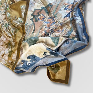 Natural Silk Scarf Jacquard Scarf Blooming Garden with double-sided print and hand-rolled edges | 100% Silk | Large Size Silk Scarf