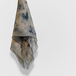 Silk Scarf Chiffon Scarf Twilight Garden Natural Gift with hand-rolled edges | 100% silk | Large size silk scarf