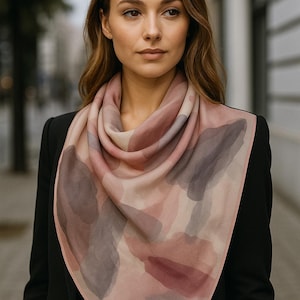 Silk Scarf Chiffon Scarf Impression Natural Gift with hand-rolled edges | 100% silk | Large size silk scarf