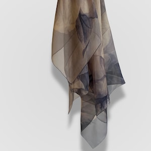 Silk Scarf Chiffon Scarf Floral Natural Gift with hand-rolled edges | 100% silk | Large size silk scarf