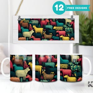 Farm Animals Colorful Pattern Mug Wrap Sublimation Mug Design Templates PNG 11oz & 15oz Mug PNG Digital Download Template Coffee Cup