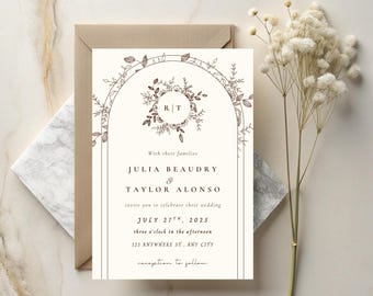 Elegant Floral Arch Wedding Invitation Template | Editable Canva Digital Download | With RSVP & Details Card | Boho Rustic Wedding Invite