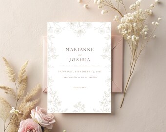 Elegant Botanical Wedding Invitation Suite | Instant Download | Classic Floral Design