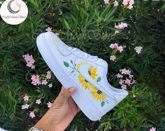 Custom Yellow Sunflower AF1 Sneakers, Air Force 1 Flower Hand Painted, Personalized Shoes