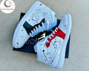 Custom Red And Black Pattern JD1 Sneakers, Air Jordan 1 Hand Painted, Personalized Shoes