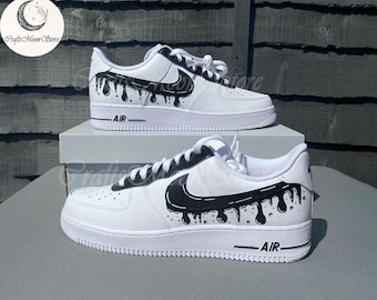 Spersonalizowane czarne buty sportowe Drip AF1, ręcznie malowane Air Force 1, spersonalizowane buty