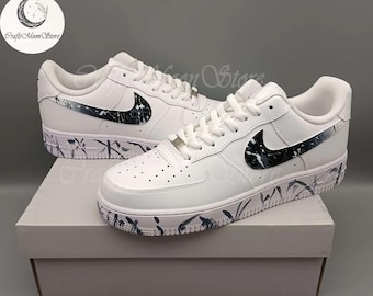 Personalizowane czarne trampki Splash AF1, ręcznie malowane Air Force 1, spersonalizowane buty