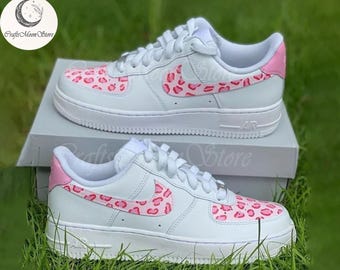 Custom Pink Leopard AF1 Sneakers, Air Force 1 Hand Painted, Personalized Shoes