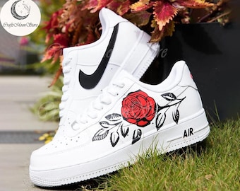 Custom Red Rose AF1 Sneakers, Air Force 1 Hand Painted, Personalized Shoes