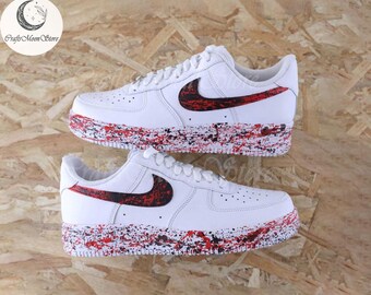 Custom Red Drip Splash AF1 Sneakers, Air Force 1 Hand Painted, Personalized Shoes