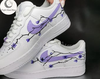 Custom Purple Cherry Blossom AF1-sneakers, Air Force 1 handgeschilderde, gepersonaliseerde schoenen