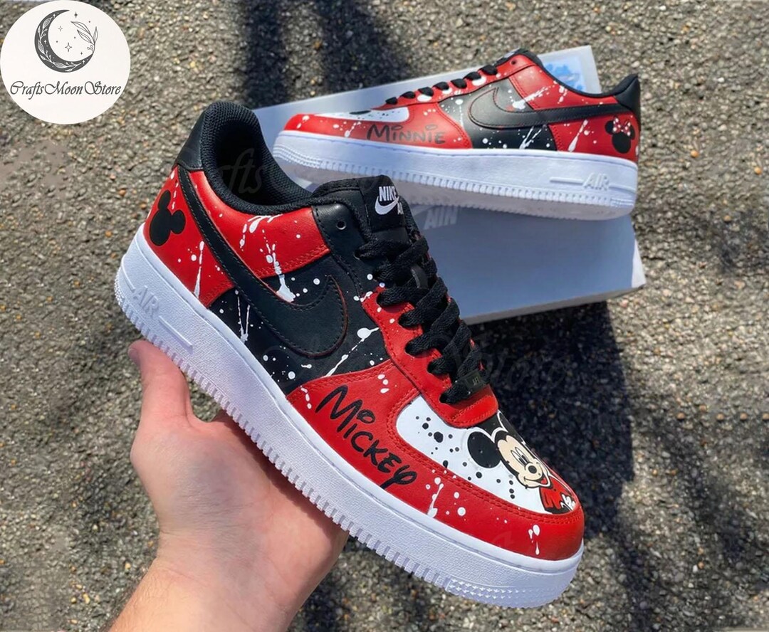 Custom Mouse Red Black AF1 Sneakers, Air Force 1 Hand-painted ...