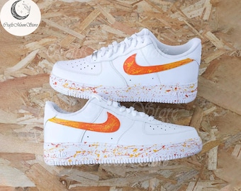 Custom Orange Drip Splash AF1 Sneakers, Air Force 1 Hand Painted, Personalized Shoes