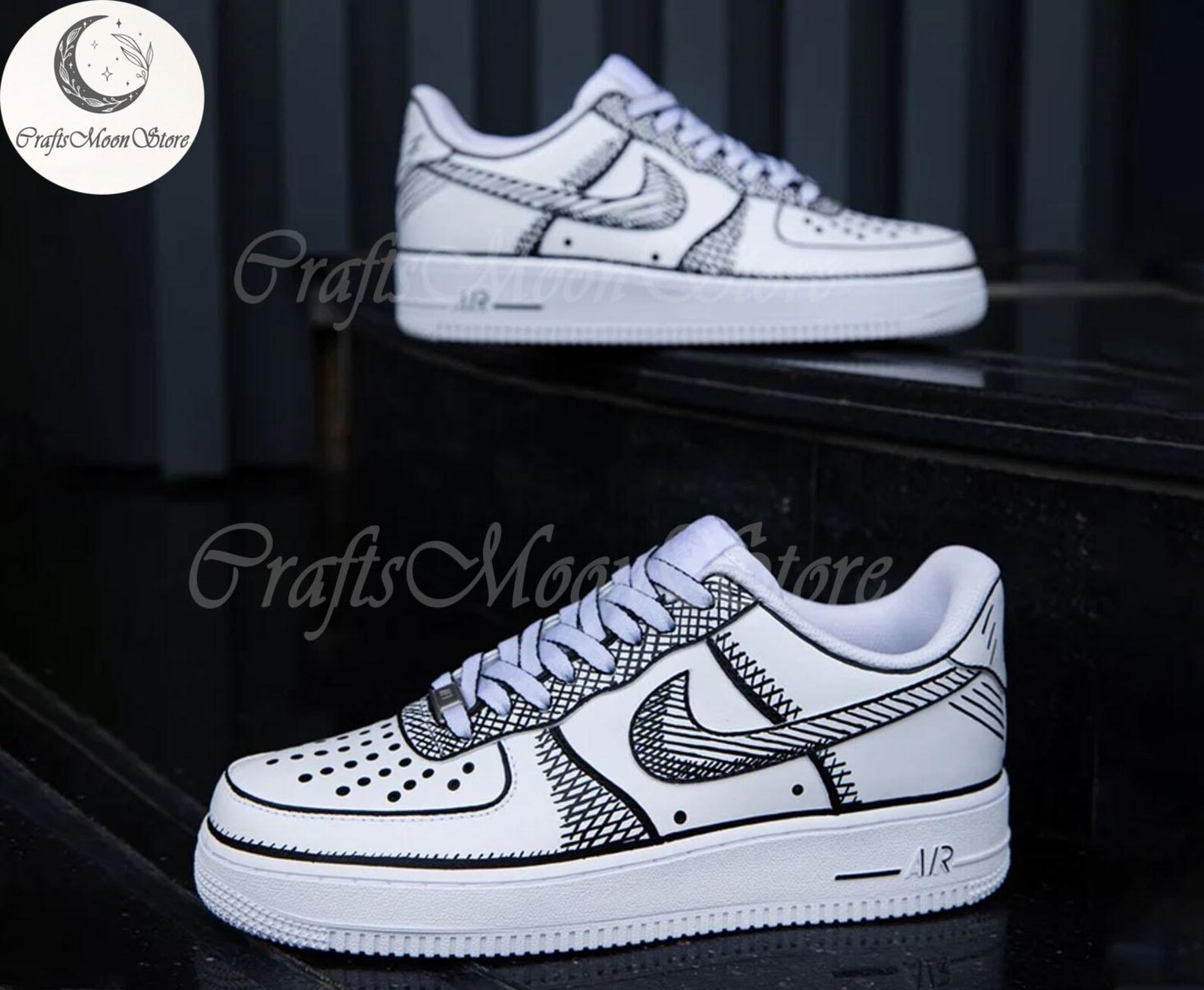 Custom Black Line AF1 Sneakers, Air Force 1 Hand Painted, Personalized ...