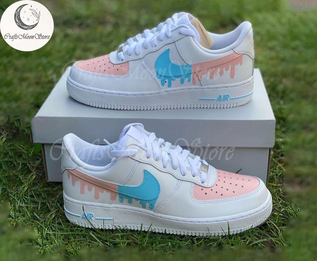 Custom Pink Blue Drip AF1 Sneakers, Air Force 1 Hand Painted ...