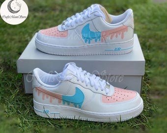 Zapatillas AF1 personalizadas, rosas y azules, Air Force 1 pintadas a mano, zapatos personalizados