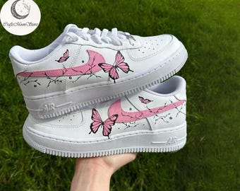 Zapatillas AF1 personalizadas con mariposas rosas, Air Force 1 pintadas a mano, zapatos personalizados