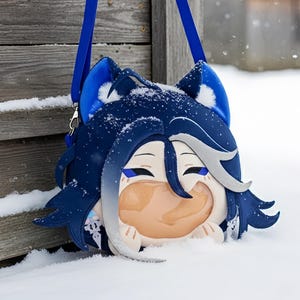 Blue Plush Ita Bag – Kawaii Display Backpack Clear Window Cute Winter Pin Bag
