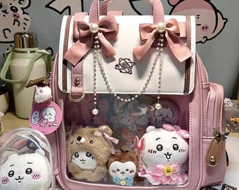 Ita Backpack | Anime Clear Window Ita Bag | PU Leather ItaBag | Kawaii Anime Pin Backpack | Cosplay Travel Bag | Harajuku Style Anime Bag
