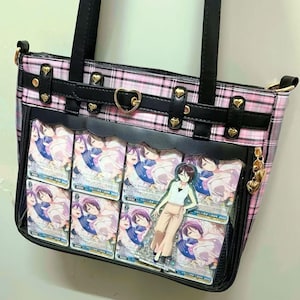 Plaid Ita Bag for Anime Merch, Kawaii Pin Display Tote, Lolita Cosplay Bag, Gothic Heart Punk Purse, Otaku Gift, Badge Holder Bag, Gifts