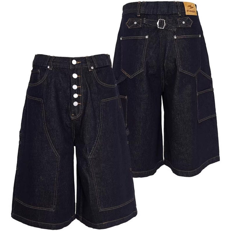 Denim Cropped Pants | Loose Wide Leg Workwear Jorts | Daily Wear | Avant Streetwear Style

Black raw denim cropped wide-leg pants with button front detail, styled in a bold streetwear outfit outdoors.