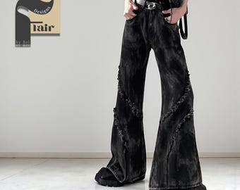Denim Flared Jeans | Casual Wide Leg Trousers | Retro Y2K Streetwear