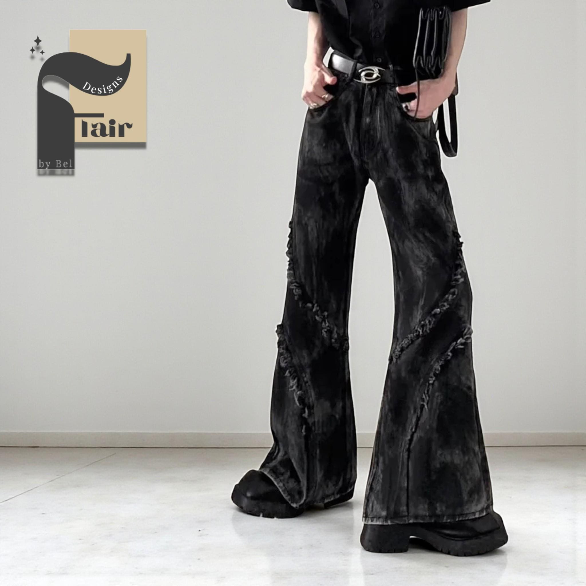 Men's Flared Denim Jeans | Y2K Baggy Streetwear Pants | Retro