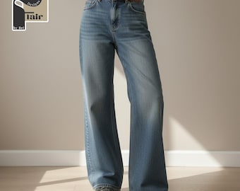 Pantalones vaqueros vintage de mezclilla para mujer – Pantalones de estilo urbano de pierna ancha y lavados