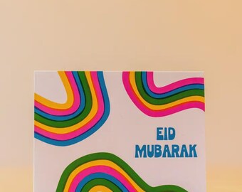 Modern Eid Mubarak Card | Abstract Rainbow Crescent Design