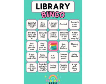 子供向けの図書館ビンゴ宝探しゲーム（印刷可能）｜楽しい室内アクティビティ｜教育用教室ワークシート｜PDFの即時デジタルダウンロード