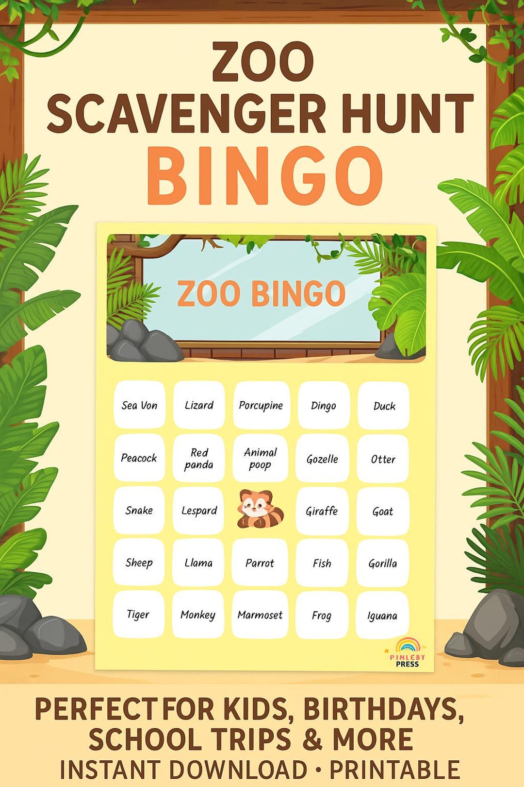 Zoo Scavenger Hunt Bingo for Kids – Printable Activity for Zoo Trips ...