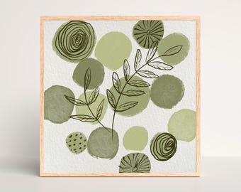 Green Leaves Botanical Art Print: Minimalist Nature Decor (Digital Download)