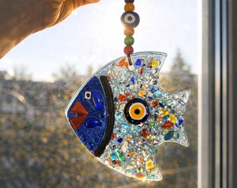 Fused Glass Fish Suncatcher, Fish Wall Art, Coastal Home Decor