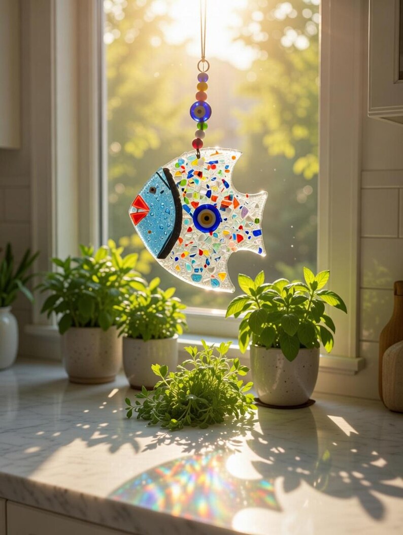 Fused Glass Fish Suncatcher, Fish Wall Art, Coastal Home Decor immagine 18