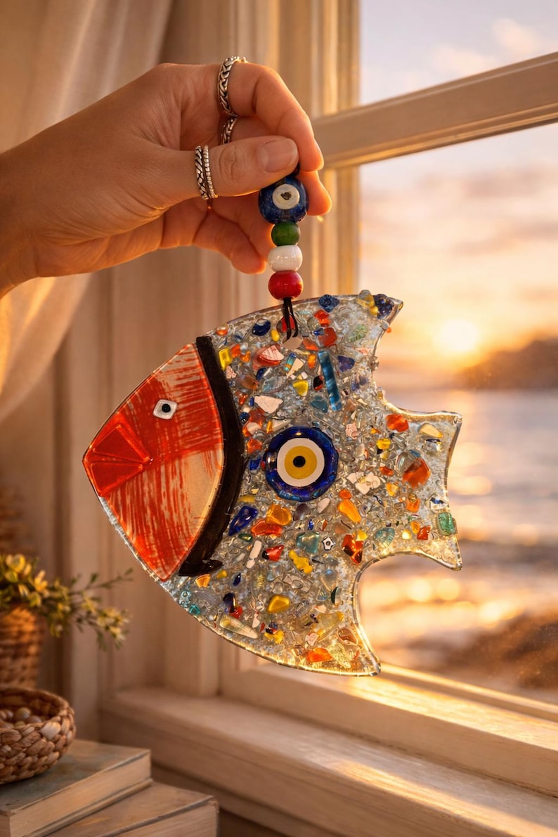 Fused Glass Fish Suncatcher, Fish Wall Art, Coastal Home Decor immagine 10