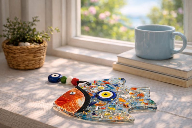 Fused Glass Fish Suncatcher, Fish Wall Art, Coastal Home Decor immagine 9