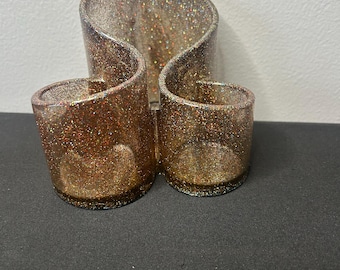 Glitter Desk Organizer: 3 Compartment Holder for Pens, Brushes
