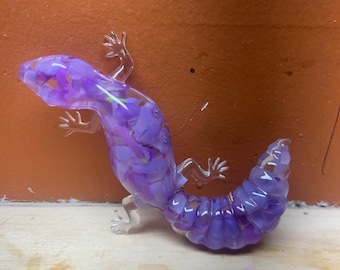 Gecko Home Decor Accent, Purple Flower Inclusions, Unique Reptile Figurine